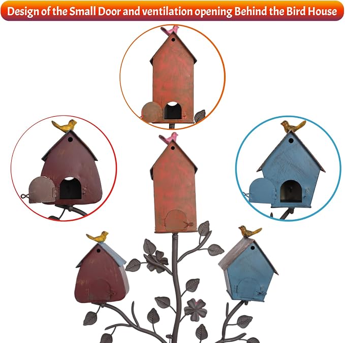 Multi-Bird Houses for Outside with Pole, Durable Colorful Birdhouse on Stake, Easy Clear, Metal Bird Houses for Outside