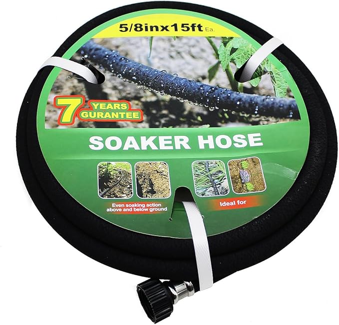 Taisia 5/8" Soaker Hose 15 ft Round Rubber Garden Water Hoses, Heavy Duty Drip Hose for Watering Irrigation, Water Seeper Soaker Hoses for Garden, Lawn and Plants