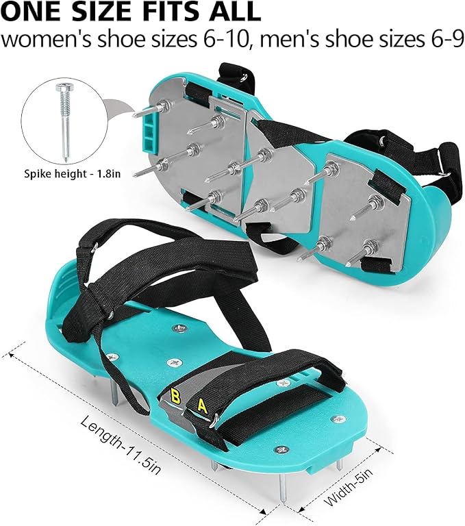 Lawn Aerator Shoes for Grass - Pre-Assembled Grass Aerator Shoes for Lawn - Soil Yard Aerator Tool for Aerating Patio Garden, Green, Medium Size