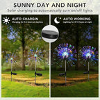 FOOING 4 Pcs Solar Garden Lights Solar Firework Lights Waterproof, 120 LED String Light 2 Modes Twinkling Fairy Nightlight for Garden, Wedding, Party, Patio, Yard, Landscape Decoration (Colorful)