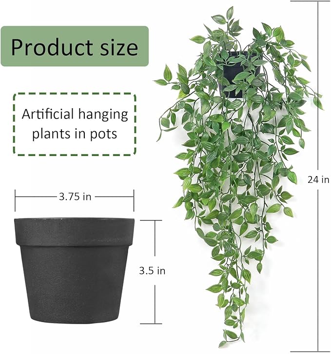 Artificial Hanging Plants Fake Small Potted Plants Faux Mandala Vines Plastic Greenery Plants for Living Room Shelf Tabletop Decor (2 PCS)