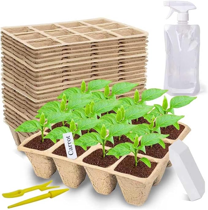 360 Cells Seed Starter Tray, 30 Pack Biodegradable Peat Pots with 200 Labels, Plant Starter Kit for Seedlings