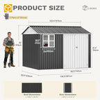DWVO 10' x 8' Outdoor Storage Shed, Waterproof Metal Garden Shed with Windows, Lockable Doors, and Sloped Roof for Patio, Backyard, Lawn, Tool Storage, Bike Shed, Pet Shelter (Gray + White)