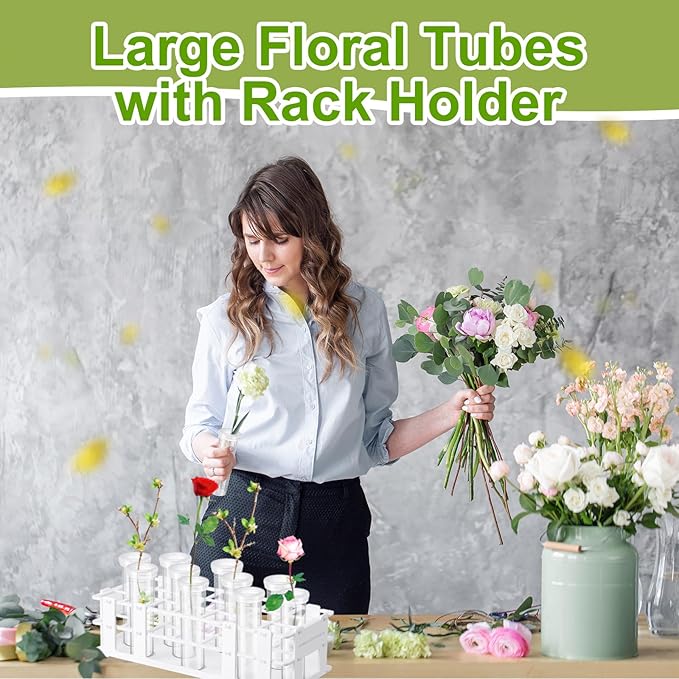 Willinglong 11 Pcs 60ml Large Floral Tubes with Rack Holder Set for Milkweed Cuttings Floral Stem Water Tubes for Fresh Flowers Raising Caterpillars Monarch Butterfly Habitat Flower Arrangements