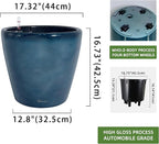 Dexceder 18x17 Self Watering Planter with Wheels (Grayish Green Gradient) | Inner Pot Design, Thickened Large Floor Standing Flower Plant Pot with Water Level Indicator Indoor Outdoor