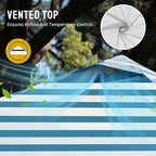 CROWN SHADES 10x10 Pop Up Canopy - Beach Tent with One Push Setup - Easy Outdoor Sun Shade for Events, Parties, Camping - Gazebo with STO-N-Go Cover Bag, Silver Coated Top, Cyan Blue Stripes