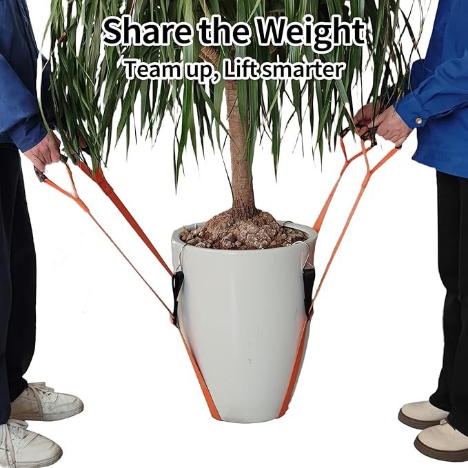Potted Plant Mover，Plant Lifting Straps for Garden Flower Pots, Planters，Rocks, Trees，Easily Lift and Move Heavy Items Up to 250 Pounds, Large Size,Orange，Patent Pending