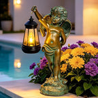 Solar Angel Garden Statues, Outdoor Angel Solar Hanging Lights Waterproof, Birthday Gifts for Mom Women Mother's Day, Cupid Boy Garden Figurines for Yard Decor Patio Porch Lawn Ornaments
