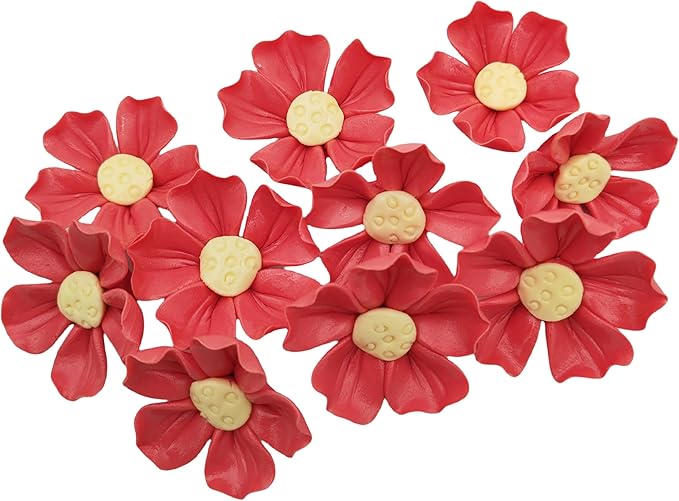 BTMIEY 10 PCS 3D Flower Ceramic Tiles,1.6" Handmade Procelain Ceramic Flowers for Artwork,Fish Tank,Vases,Living Room, Dining Table,Office, Home Floral Decor (Single-Flowered Red)