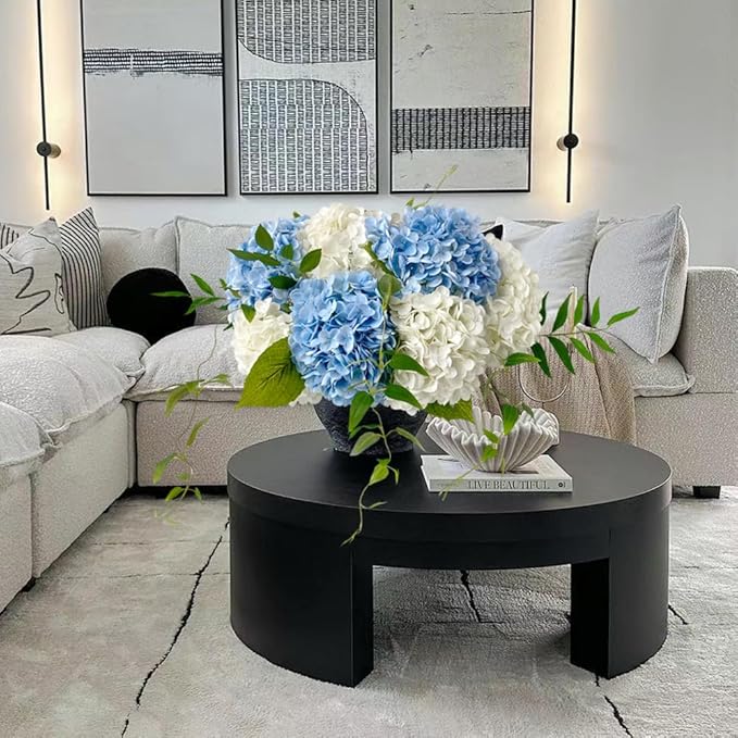 ZYTUYO 4 Pcs Real Touch White Light Blue Hydrangeas Artificial Flower 21'' Realistic Faux Latex Hydrangeas Flower for Home Decor Kitchen Living Room Spring Table Wedding Xmas Arrangement