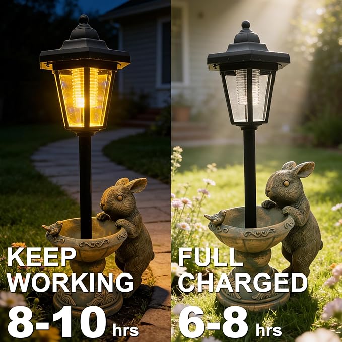 Solar Rabbit Garden Statue for Outdoor Decor with Lantern - Lawn Decoration 15.8“ Tall Bunny Figurine Lights for Patio, Yard, Porch Ornament - Valentine's Day Gifts for Mom, Grandma, Women