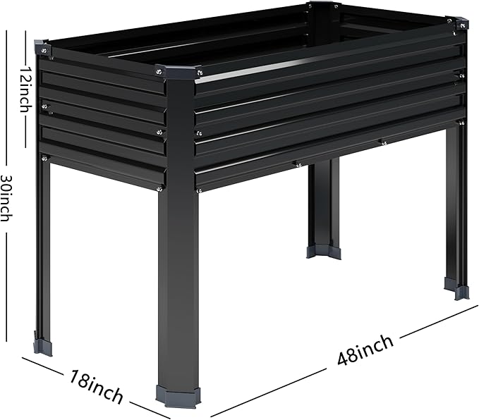 DIIYIV 2PCS Galvanized Raised Garden Bed with Legs,2PCS 48×18×30in Elevated Planter Box for Backyard,Garden, Patio, Balcony, 300lb Capacity,Planters for Outdoor Plants,Black