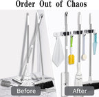 3 Racks and 4 Hooks Broom and Mop Holder Wall Mounted Garage Organizer Storage Tool Racks Stainless Steel Heavy Duty Hooks Self Adhesive Solid Non-slip Wall Hangers for Home Kitchen Garden Laundry