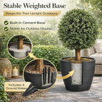 Artificial Boxwood Topiary Tree, 24" Faux Outdoor Plant in Pot, UV Resistant Fake Greenery for Front Porch, Patio, Entryway & Garden Decor