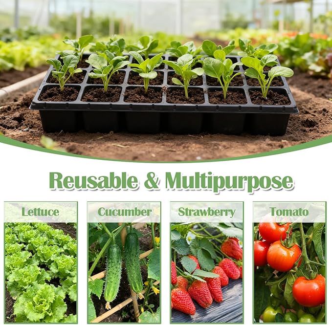 RooTrimmer 3 Inch Square Pots 2.9" Deep 18 Cell Seedling Trays with Water Collection Nursery 1020 Trays No Holes for Seeds Starting and Transplanting (20"x10",10 Sets)