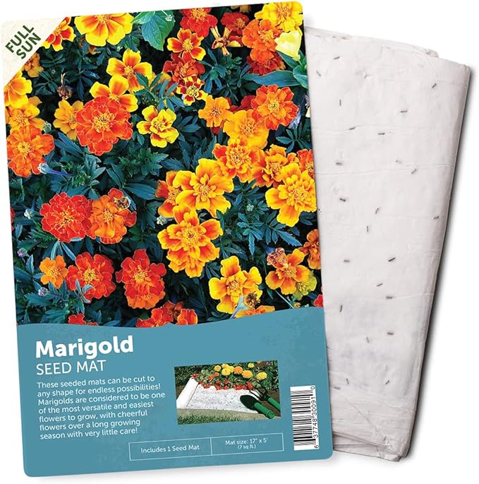 BloomingBulb Seed Mat - Easy to Plant and Grow Garden Seeds - Creates Fragrant, Vibrant Flower Garden – Customizable Flower Beds- Merry Marigold