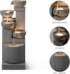 39.76” H 5-Tiers Cascading Bowls Outdoor Water Fountain Made with Eco-Friendly Recyclable Materials, Polyethylene Waterfall Fountain, Outdoor Decor with LED Lights for Patio, Backyard (39.76")