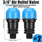 Threlaco 2 Pack Air Release Valve 3/4 Inch Air and Vacuum Release Male Thread Air Relief Air Bleeder Valve Vent Irrigation Water Saving System for Agricultural Drip Systems