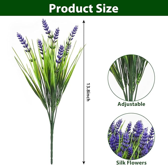 Artificial Plants Outdoor, 24PCS Lavender Artificial Flowers, UV Resistant Fake Flowers, Faux Flowers for Outdoor Planters for Home Garden Outside Porch Decor