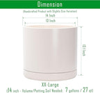 D'vine Dev 14 Inch Ceramic Planter Pot with Drainage Hole and Saucer, Indoor Cylinder Round Planter Pot, Oatmeal, 94-O-G-8