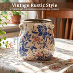Ceramic Scroll Planter 6.5 Inch Chinoiserie Floral Vase with Drainage Holes Vintage Flower Vase Flower Pot Rustic Ceramic Pots for Indoor Plants Garden Home Bookshelf Decor(Blue, Red)