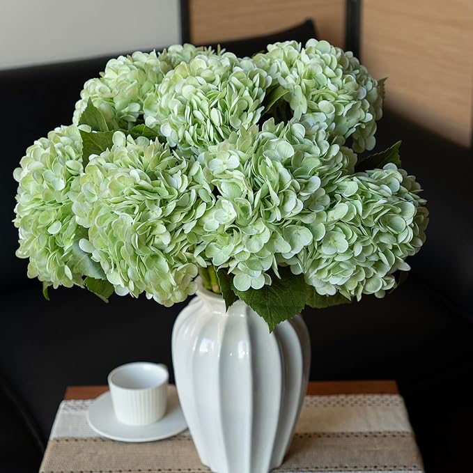 DUYONE 4PCS Artificial Flowers Large Hydrangeas Flowers Latex Bouquet for Wedding Bridal Office Home Party Decoration (2Pcs Green+2Pcs Light Green)