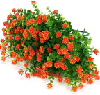 12 Bundles Outdoor Artificial Flowers UV Resistant Fake Boxwood Plants, Faux Greenery for Indoor Outside Hanging Plants Garden Porch Window Box Home Wedding Farmhouse Décor (Orange Red)