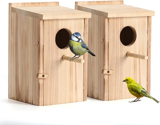 2 Pack Bird Houses for Outside, Wooden Birdhouse Kit with Front Clean-Out Door, Solid Wood Outdoor Nesting Box for Backyard Birdwatching