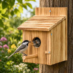 NATUREYLWL Wooden Bird House for Outside, Hanging Natural Wood Birdhouse with Perch, 1.57" Entrance & Side Clean-Out Door for Bluebirds, Wrens and Finches, Garden Decor