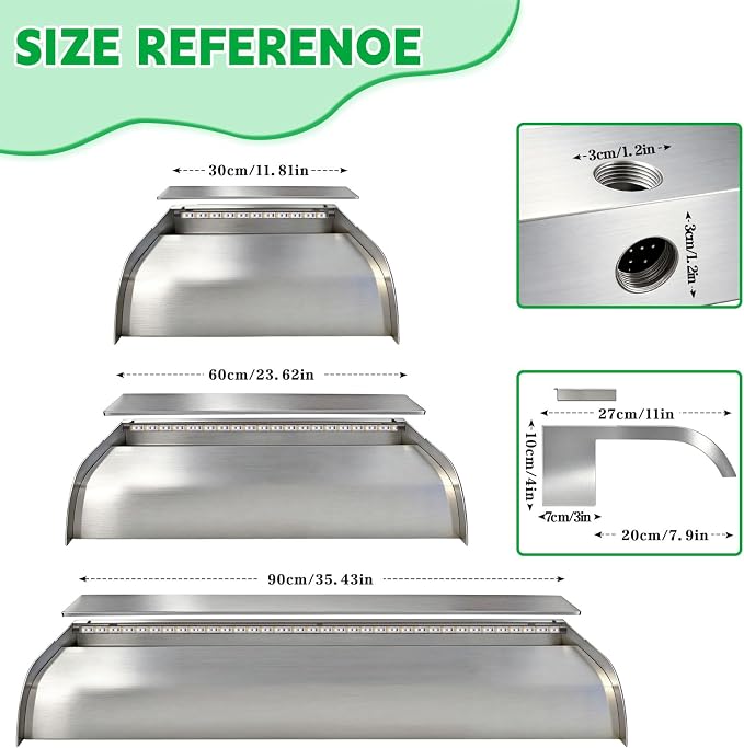 with lid Waterfall Pool Fountain, LONGRUN Stainless Steel Waterfall Spillway for Pools and Ponds - 11.8" Wide Decorative Water Feature for Swimming Pools, Koi Ponds and Garden