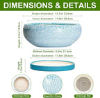 Bonsai Pots - 13 Inch Ceramic Succulent Pots with Drainage Hole and Tray, Large Succulent Planter Indoor Outdoor, Round Planter, Shallow Plant Pot, House Decor, Gifts for Plant Lover, Blue