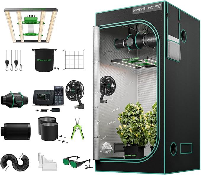 MARS HYDRO 3x3 Smart Grow Tent Kit Complete System with WiFi-Integrated Controller 43,FC3000 Samsung LM301H Programmable&Dimmable Grow Light,1680D High Reflective Mylar,4inch Automatic Ventilation Kit