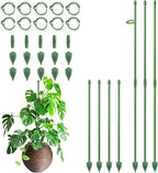 RIFNY Plant Stakes for Indoor Plants, 14 Inch Plant Support Stakes with Clips, Tall Adjustable Plant Sticks for Indoor Monstera Tomato Orchid Potted Plants Flower (10 PCS, Green)