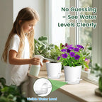 Meowell 8 inch Self Watering Pots for Indoor Outdoor Plants, 2 Pack Flower Plant Pots with Drainage Holes & Clear Reservoir for Visible Water Level, Plastic Wicking Planters for House Plants, White