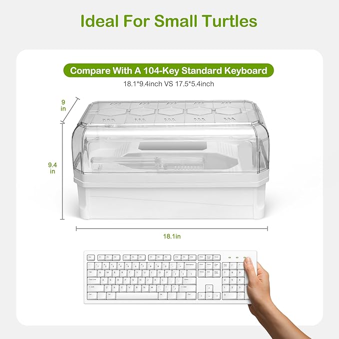 Turtle Tank Kit with Lid,Aquatic Tortoise Habitat Cage Starter Aquarium with Multi-Function Area,UV Basking Platform Light,Water Filter,Rain Shower Arm,Plant,Stone,Enclosure Red Eared Slider