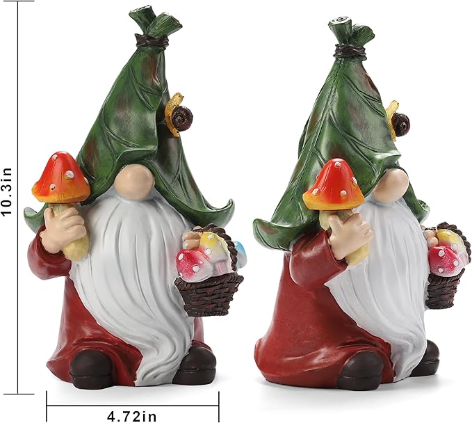 Gnome Solar Garden Statue with 3 LED Lights, Mushroom-Picking Gnome Statue Outdoor Decor for Patio, Yard, Balcony, Lawn Ornament, Gift for Mom, Grandma Mother's Day Christmas Day Decorations