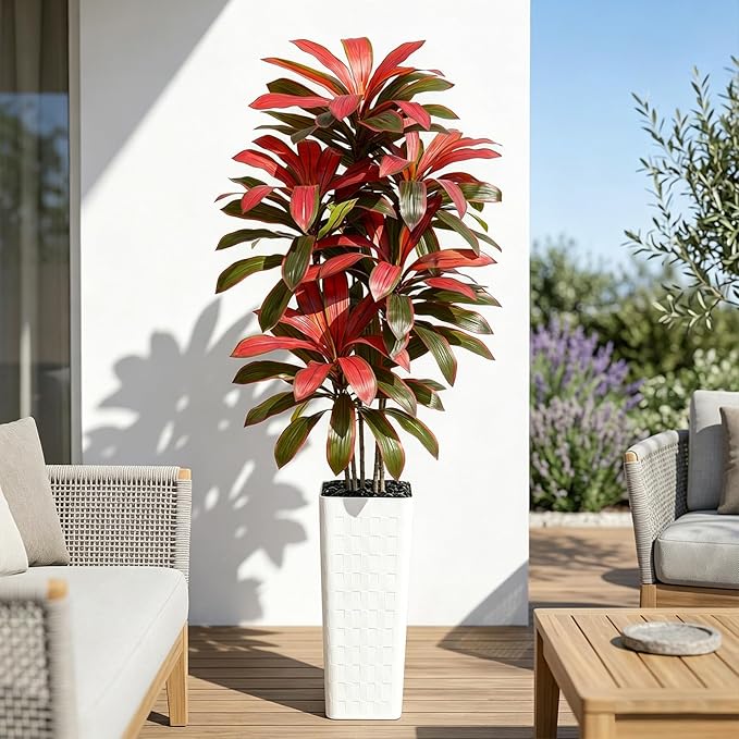 Artificial Dracaena Tree：7FT Faux Silk Tropical Yucca Floor Trees Realistic Fake Green Plant with Natural Wood Trunk & Lifelike Leaves for Home Office Decor Indoor & Outdoor (7FT,1-Pack,White)