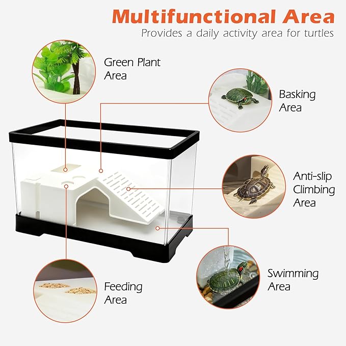AZV XLarge Turtle Tank Kit,All in One Indoor PC Aquarium,Red Eared Slider Aquatic for Tortoise,Fishes and Amphibians,Include Basking Platform*1,Filter*1,Filter Plates*2,Plants*2,Lamp*1,Bulb*1,Stone*1