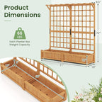 COSTWAY 71” Large Wooden Raised Garden Bed with Trellis and Hanging Roof, 2 Planter Boxes, 4 Drainage Holes, Removable Bottom Plate for Climbing Plants, Flowers, Outdoor Balcony Planter