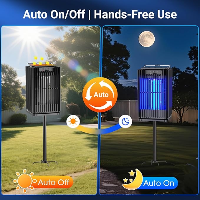 Solar Bug Zapper Outdoor, Solar Mosquito Zapper Outdoor with Ground Bracket, Cordless Waterproof Fly Zapper with Illuminated Light, 5000mAh Rechargeable Mosquito Killer
