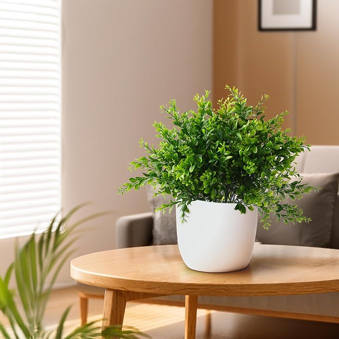 Artificial Plants Fake Greenery for Outdoor Spring Summer Decoration, 12 Bundles UV Resistant Realistic Faux Shrubs Stems No Fade Plastic Boxwood for Planter Garden Patio Balcony Porch Backyard Indoor