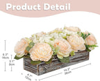 DILATATA Flower Arrangement with Wooden Vase 14" Artificial Flowers in Pot - Fake Flowers Roses Peonies Hydrangeas in Wooden Vase Potted Flower Centerpieces for Table Decor Living Room - Pale Yellow