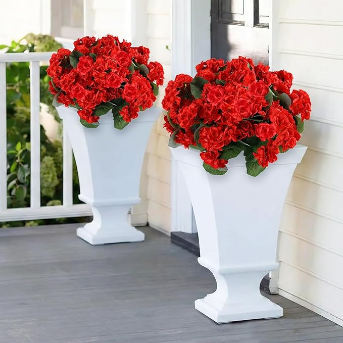 14Pcs Geranium Artificial Flowers for Outdoors Decoration Geranium Silk Flowers Outsides UV Resistant Garden Plants Faux Flower for Front Door Garden Porch Planter Patio Balcony Yard Indoor Home (Red)