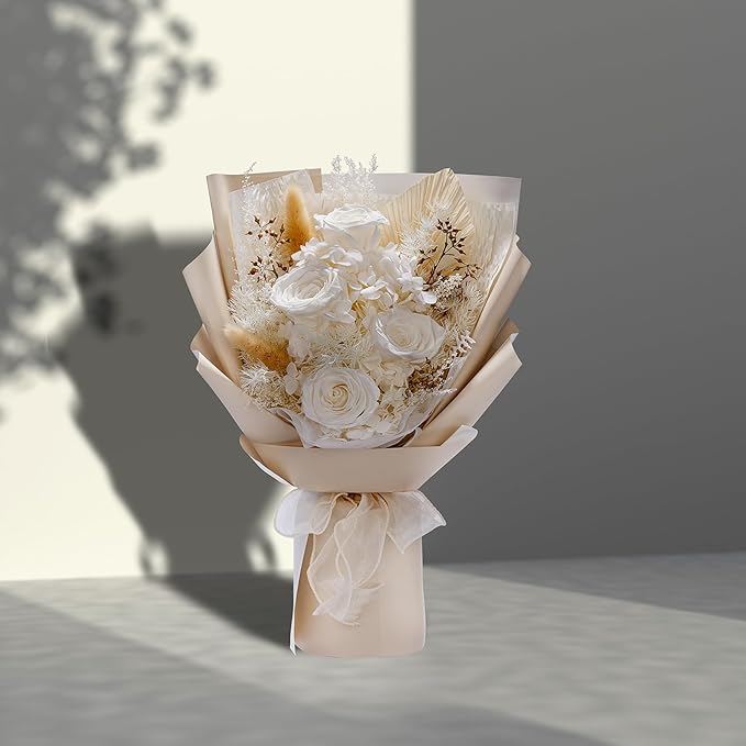 Bonsion Preserved Flowers Gifts for Women, Flower for Delivery, White Roses Gifts fo Her, Preserved Roses Bouquets, Birthday Gifts for Grandma, Mothers Day Flowers for Wife