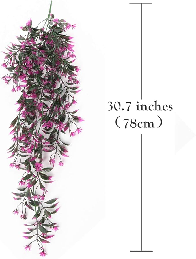 Artificial Hanging Ivy, PASYOU Vine Plastic Plants Grass Leaves Foliage Vines, UV Resistant Greenery Fake Flowers for Home Indoor Outdoor Garden Door Wall Wedding Party DIY Decoration - Fuchsia 4 Pack