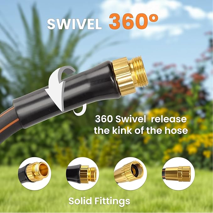 Giraffe Tools Garden Hose 75ft x 5/8", Water Hose Heavy Duty, Lightweight, Flexible Hybrid Hose with Swivel Handle, Male to Female Fittings
