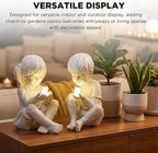 Large Garden Children Statues Light Up Firefly Jar Solar Powered | Set of 2 Figurines | Girl & Boy Garden Yard Art Décor, Indoor & Outdoor Ornament Gifts for Lawn, Patio , 7.5" W x11. 8”H Cream Gift