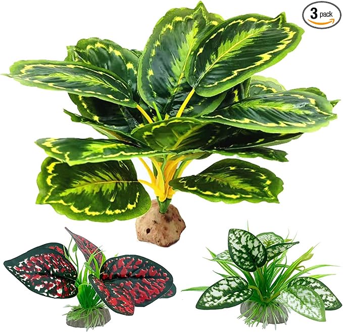 Moonorange Reptile Artificial Plants, Terrarium Plants Decorations Supplies, Aquarium Fish Tank Plant, Amphibian Habitat Hideout Tank Accessories(L Set-3pcs/C)