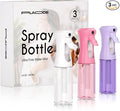 3 Pack Spray Bottle for Hair - Continuous Hair Spray Bottles Refillable Mister Sprayer for Hairstyling, Plants, Pets, Skincare, Cleaning (6.8 OZ/200ML, White+Pink+Purple)