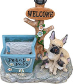 Animal Outdoor Statue Planter Solar Light Welcome Garden Sculpture Resin Flower Pot Decorative Porch Patio Yard Lawn Entryway Figurine with LED Lamp Rustic Plant Holder Ornament Courtyard (J)